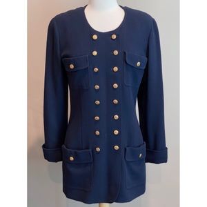 ✨Vintage CHANEL CC Logo Button Navy Blue Wool Jacket Coat Blazer